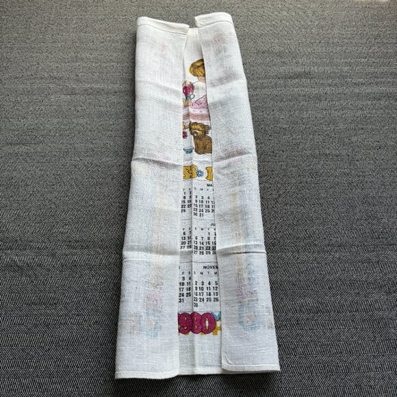 Vintage 1980 Calendar Tea Towel Linen Fabric Wall Decor - Picture 11 of 14